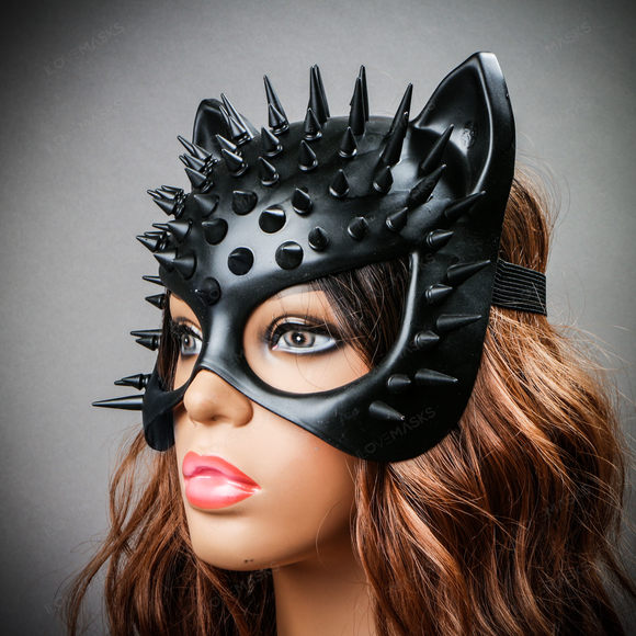 Cat Steampunk Spikes Masquerade Sexy Face Mask - Black - Picture 8 of 10